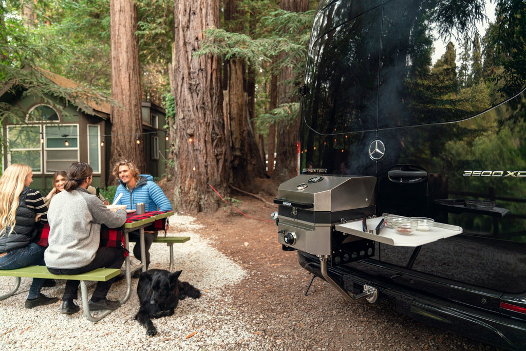 Crossover grill mounted in hitch of sprinter van