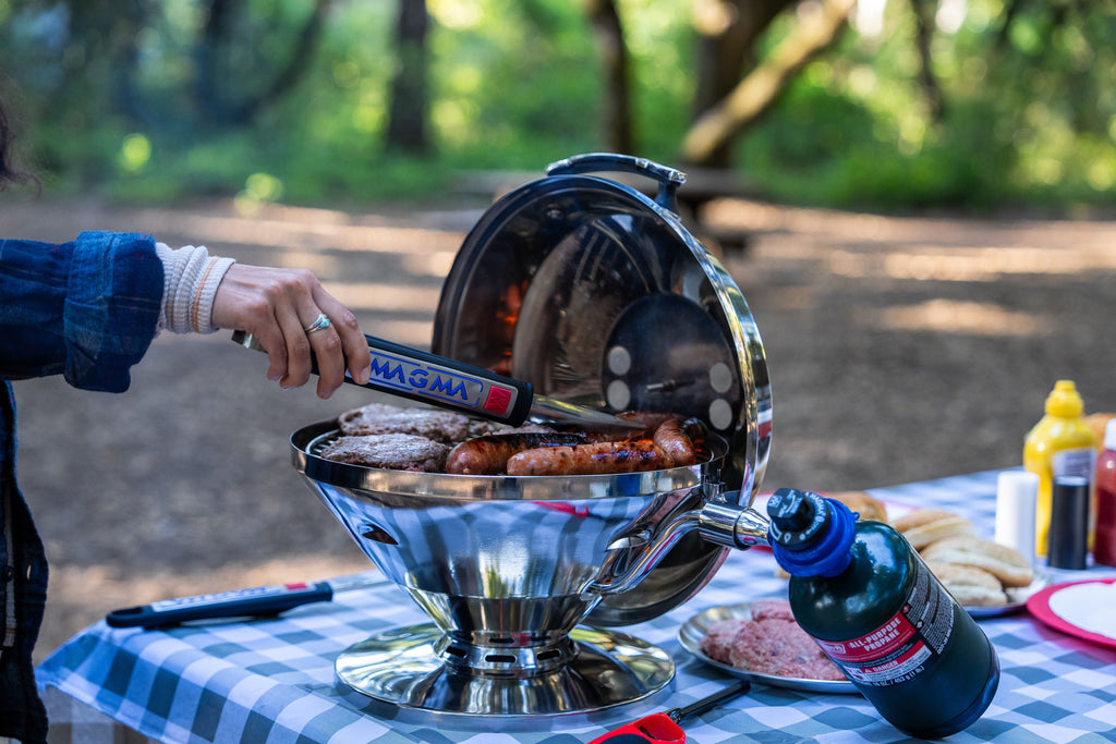 Beach Fire gas grill on picnic table